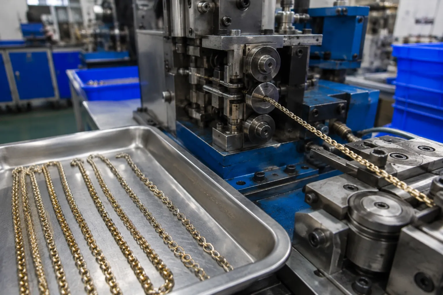 Custom chains produced on the factory floor in Qingxi, Dongguan, Guangdong