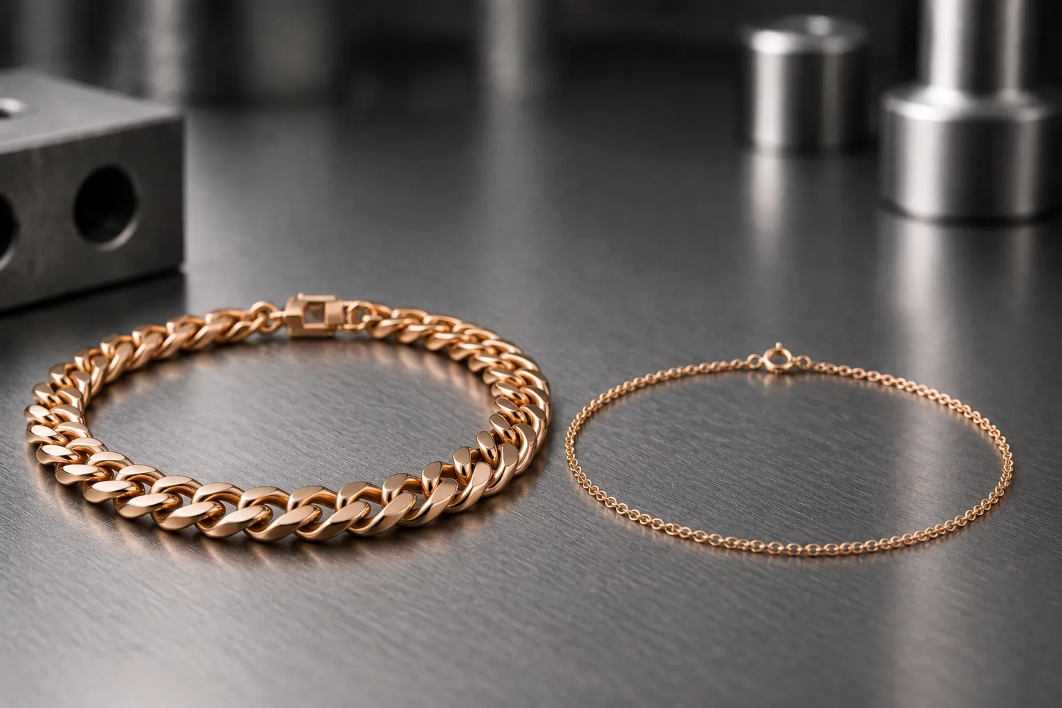Chain gauge — 10 mm Cuban beside 1.5 mm cable