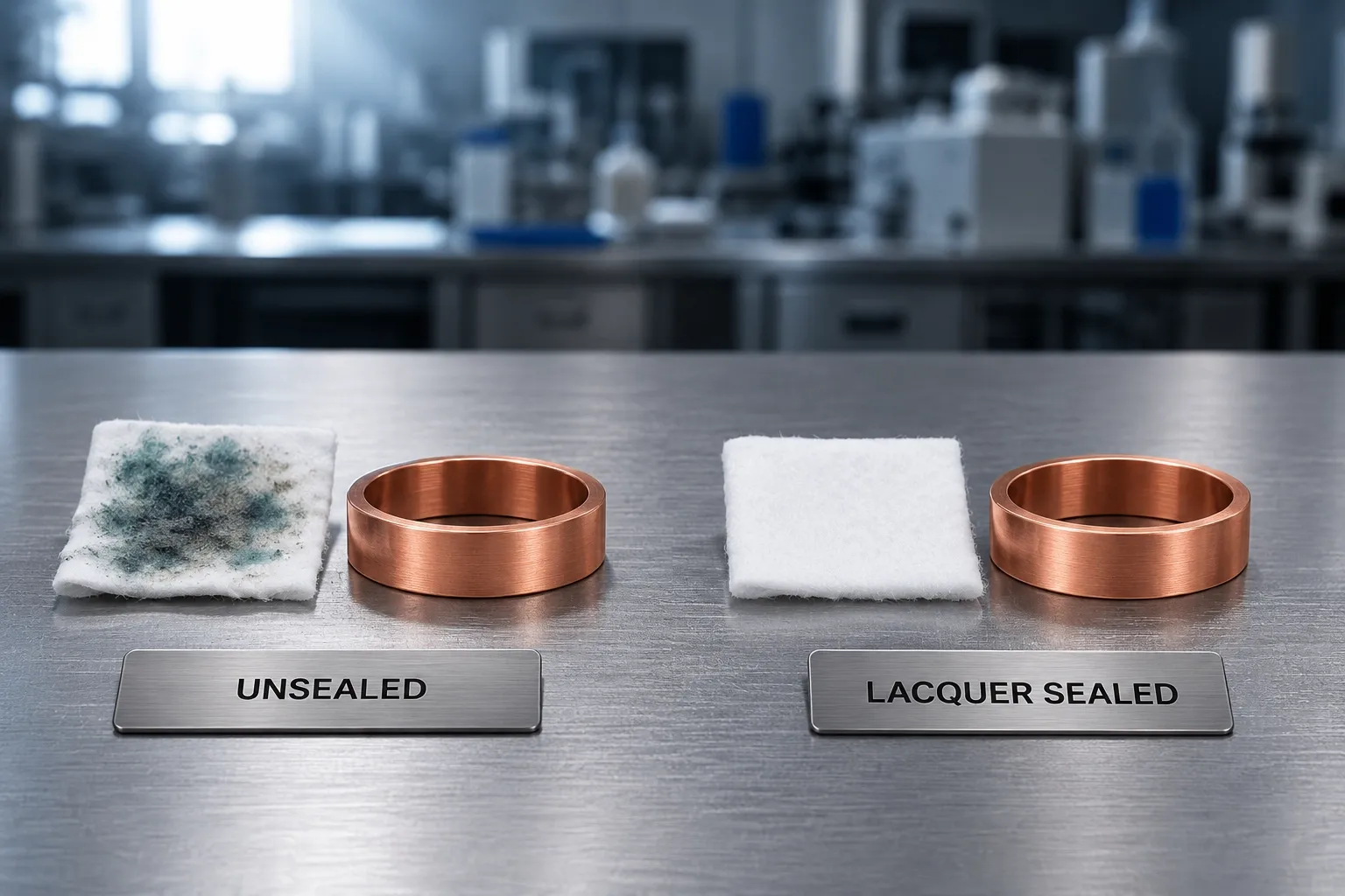 Why the seal is not optional — Unsealed copper marks within days · that is oxidation, not allergy