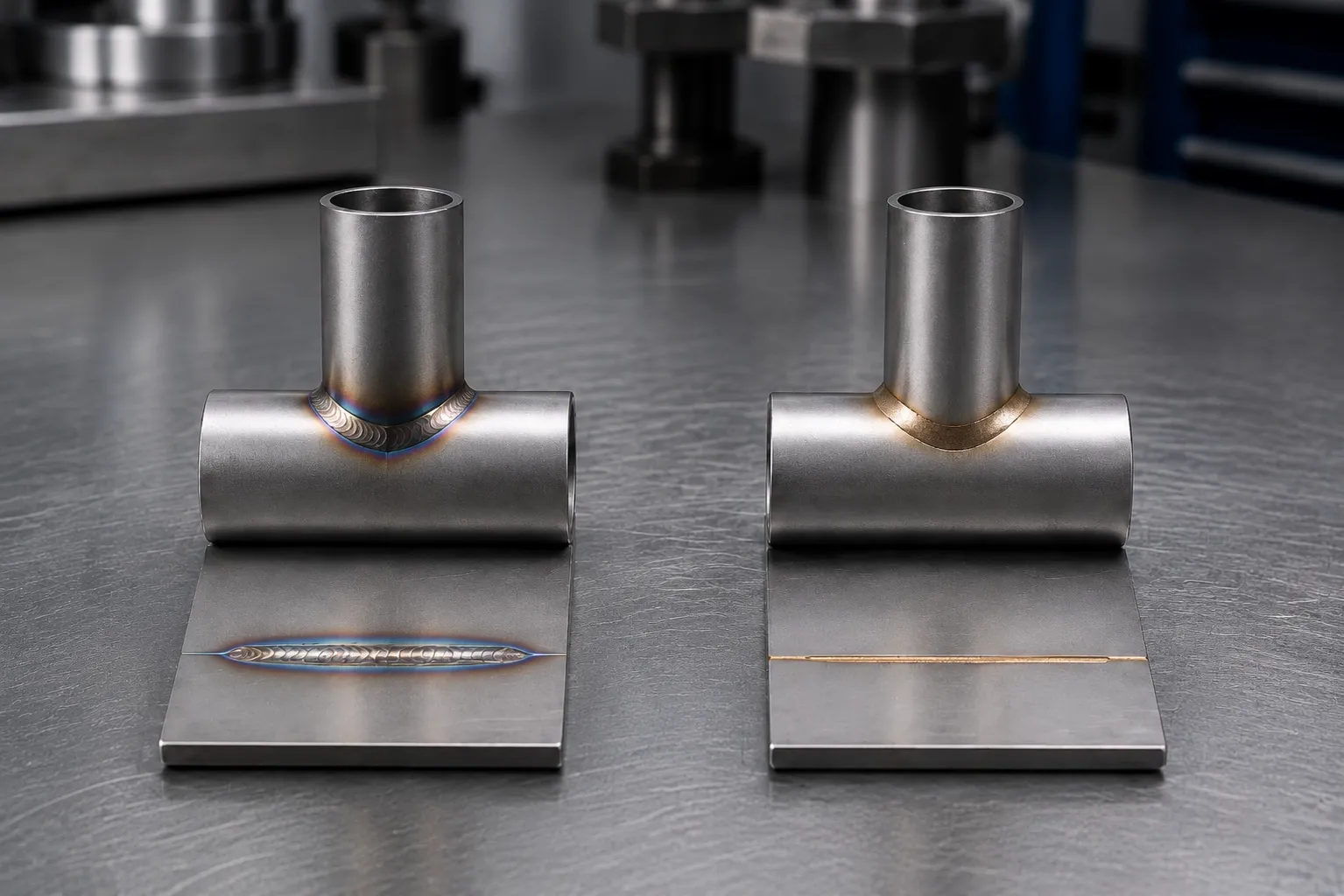 Joined, not soldered — Laser-welded titanium seam beside a conventional soldered joint