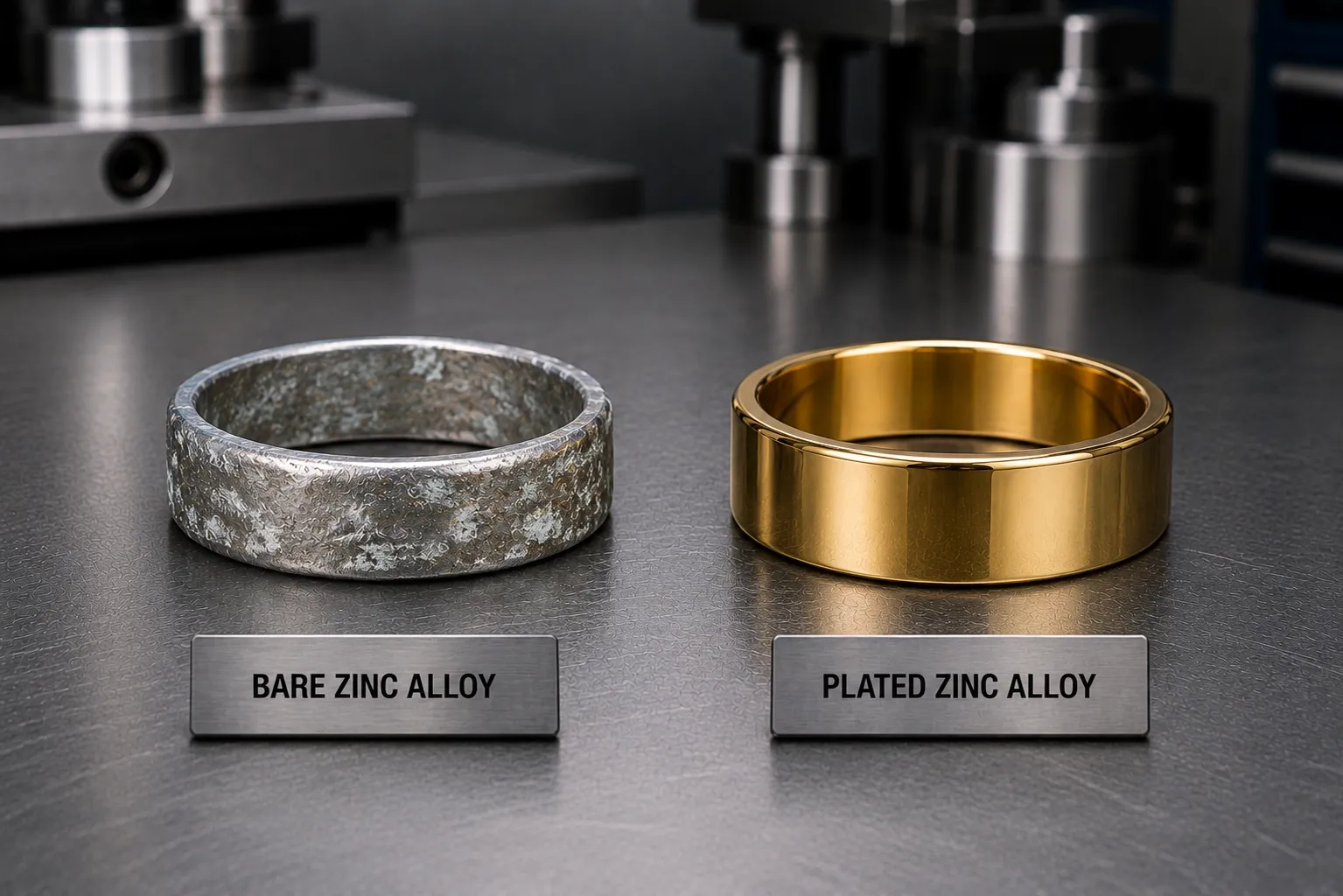 Everything depends on the plating — Bare zinc alloy beside plated, same exposure