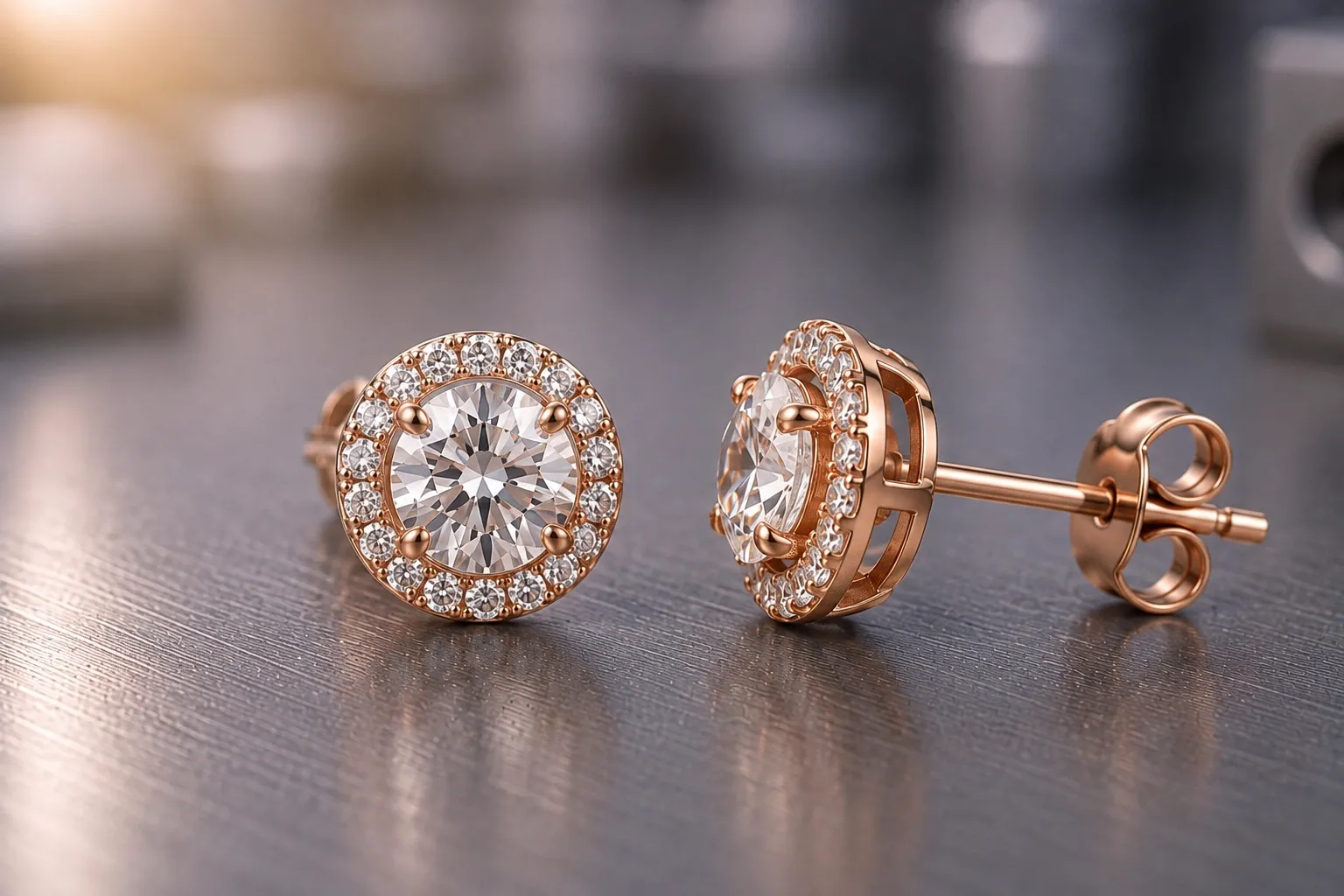 Halo studs — custom earrings, produced to a buyer's own design