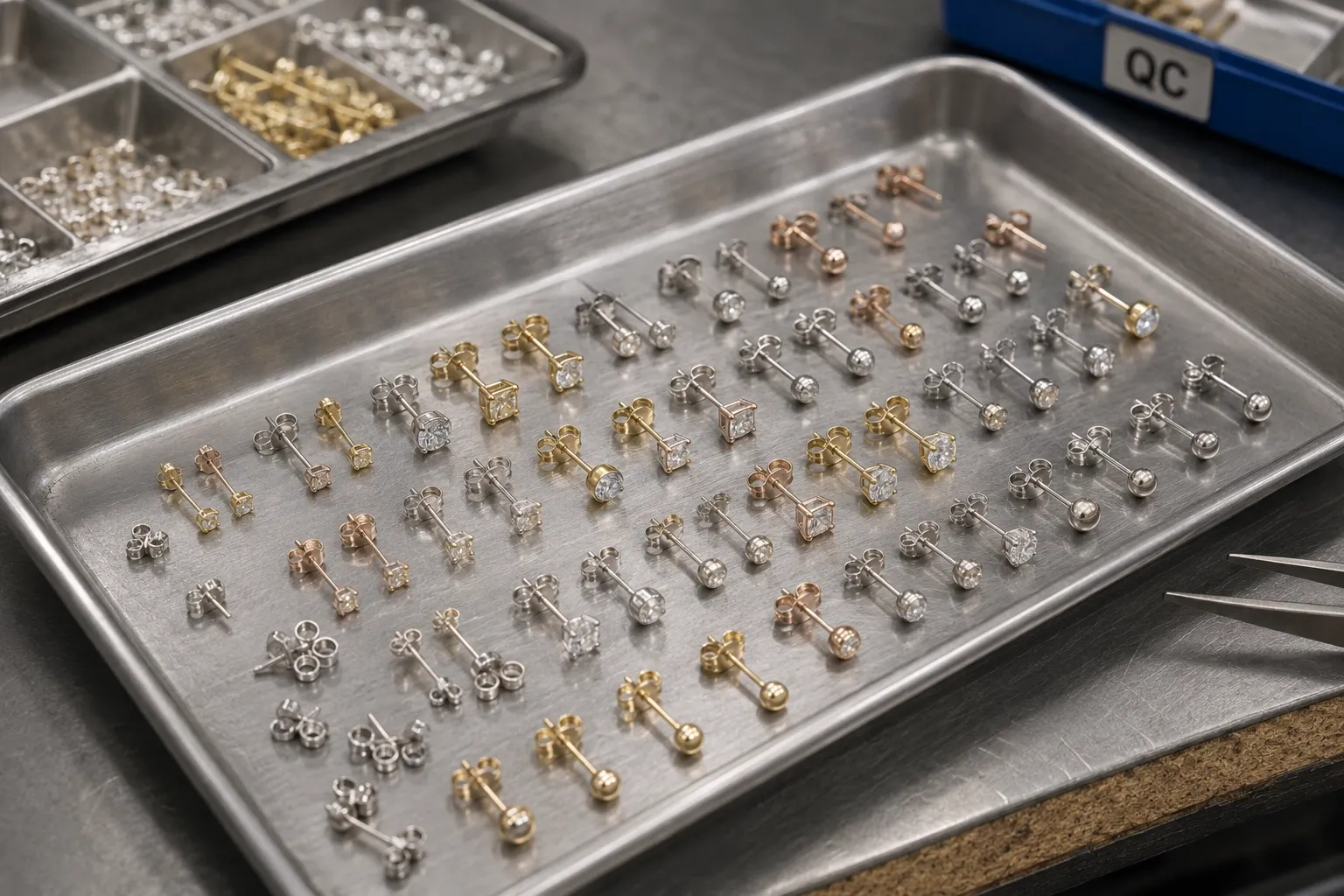 Custom earrings produced on the factory floor in Qingxi, Dongguan, Guangdong