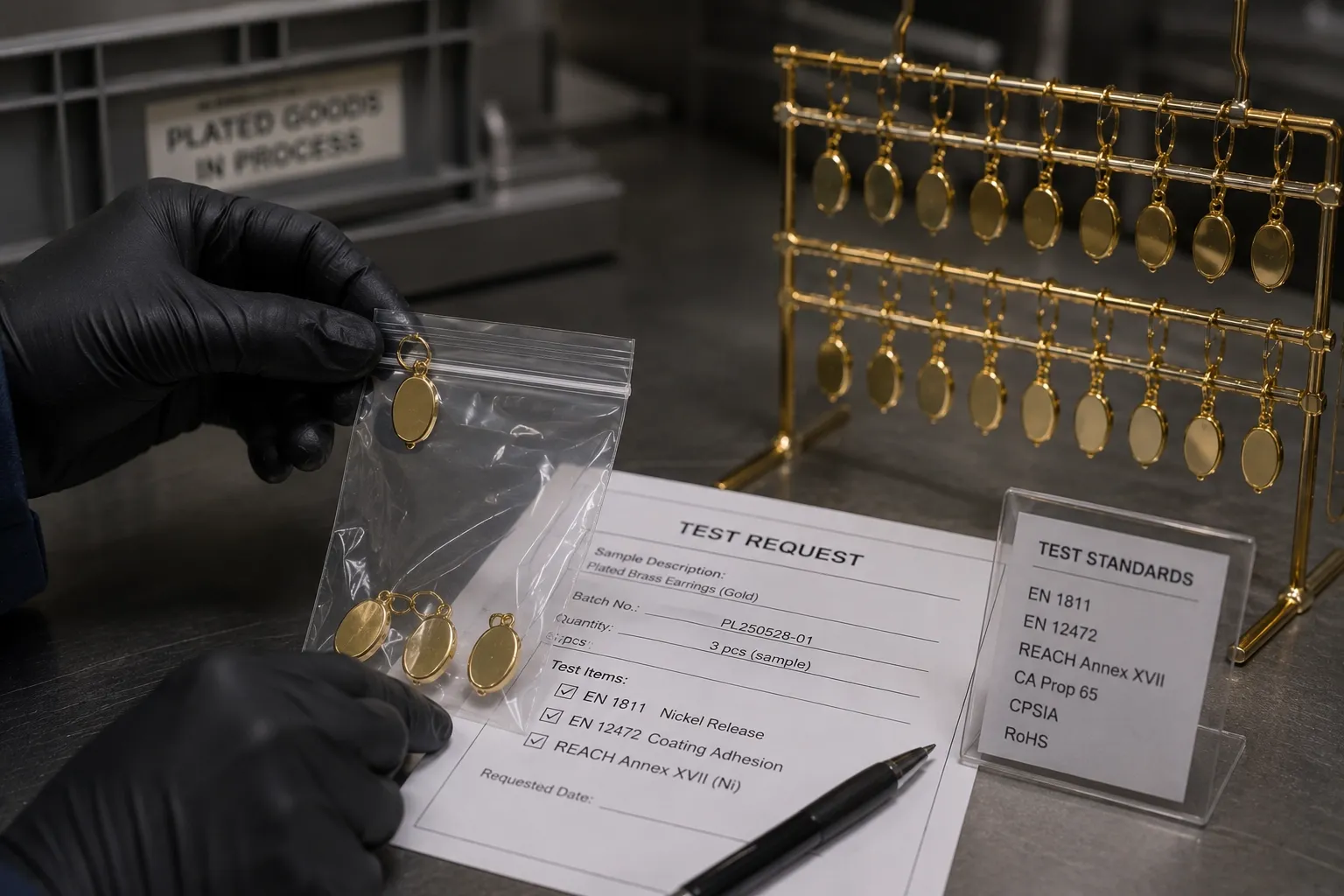 Electroplating, step 06: Batch sample sent for adhesion and nickel-release testing where required