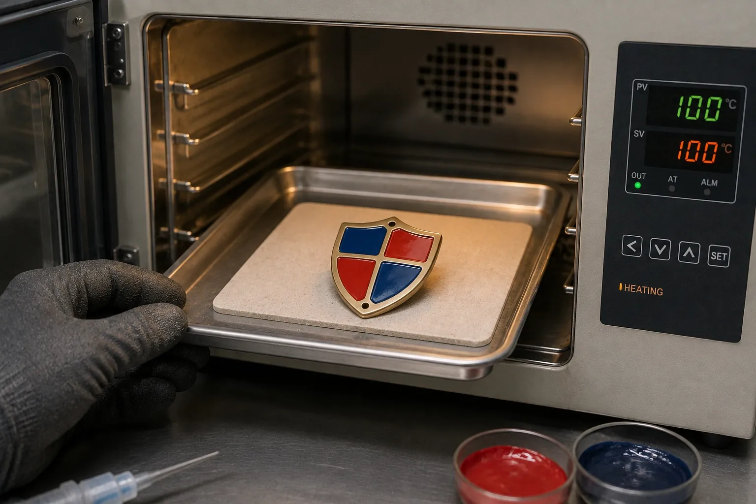 Enameling, step 04: Fired (vitreous) or cured (epoxy)