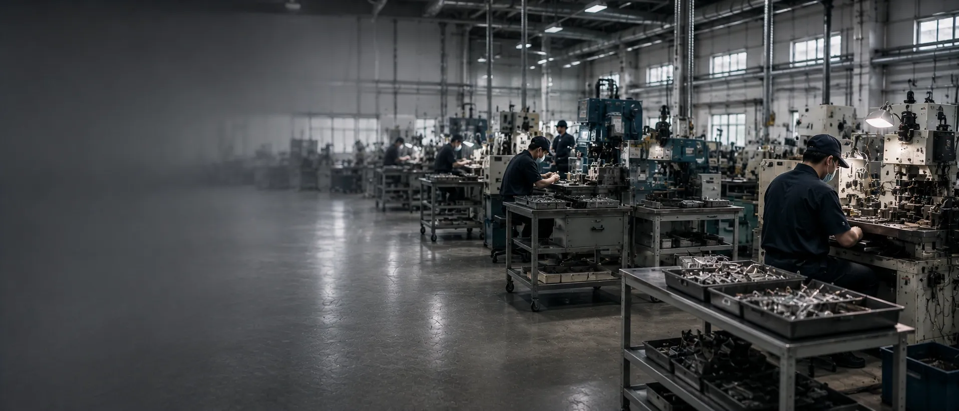 Production floor showing several manufacturing processes