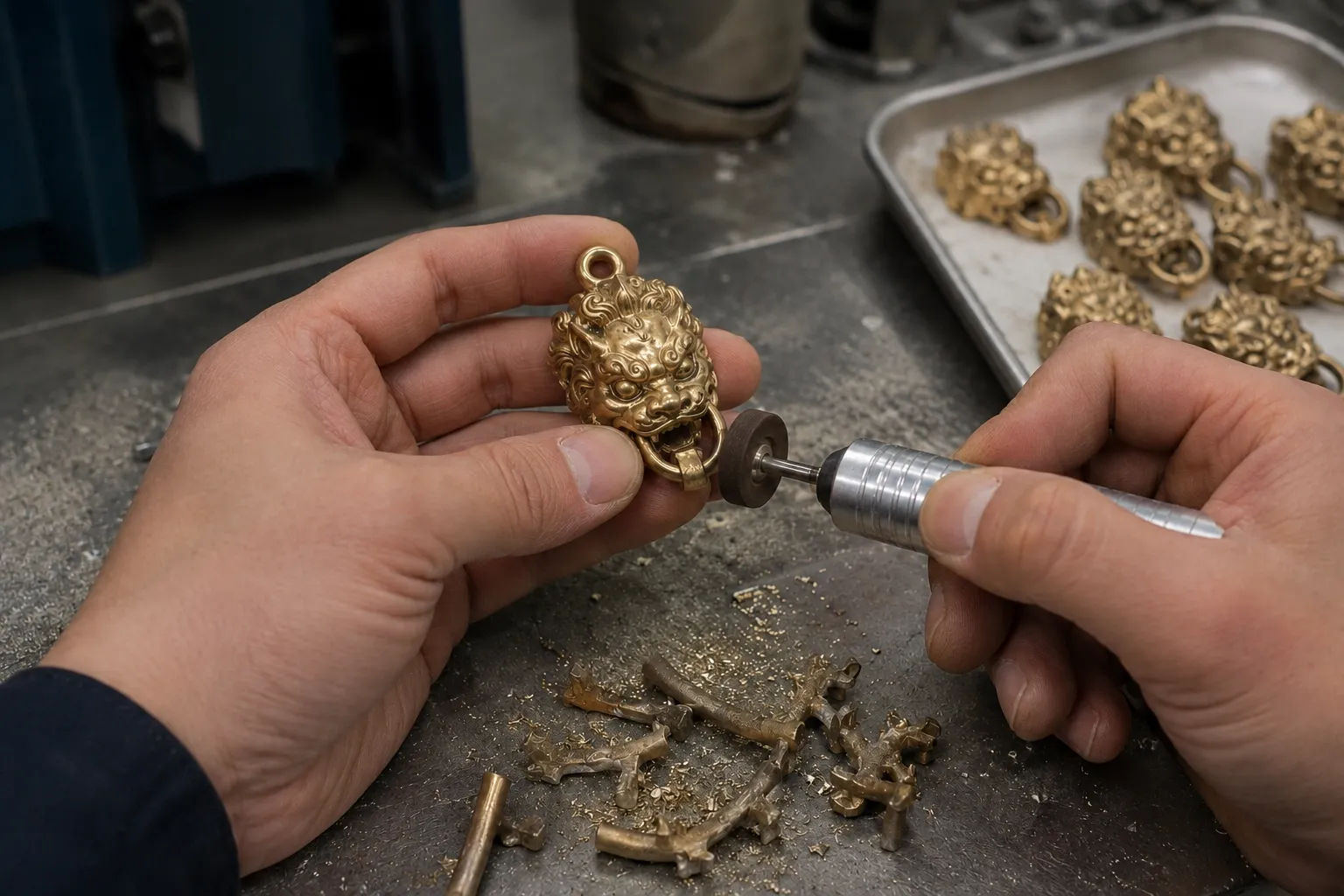 Lost-wax casting, step 09: Sprue marks ground back, then polished