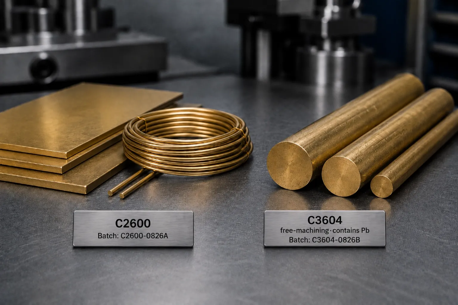 Brass (C2600 / C3604) raw stock on the factory floor