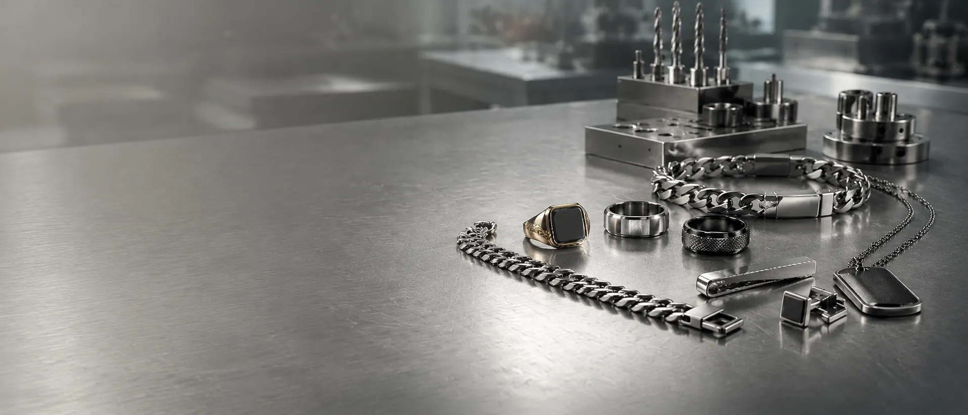 Men's jewelry manufacturing produced on the factory floor