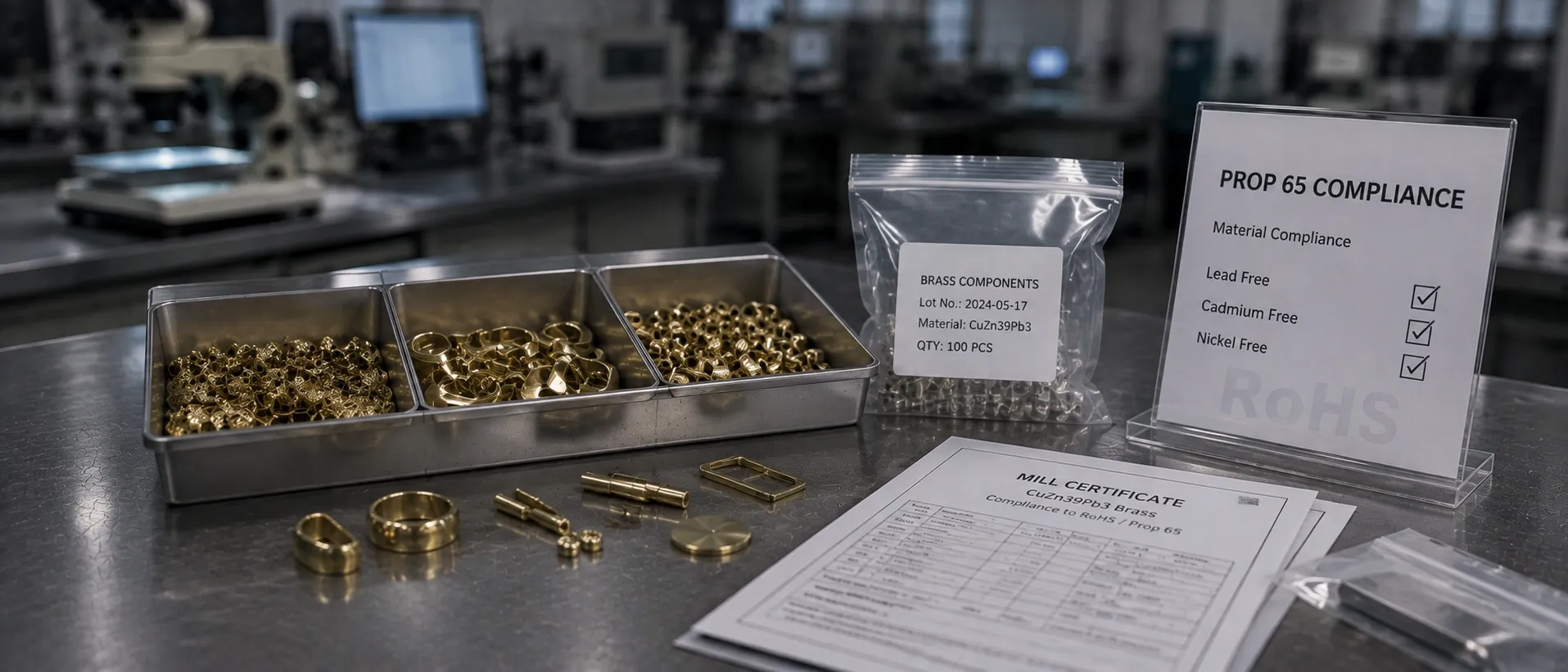 Brass and zinc alloy components with mill certificates