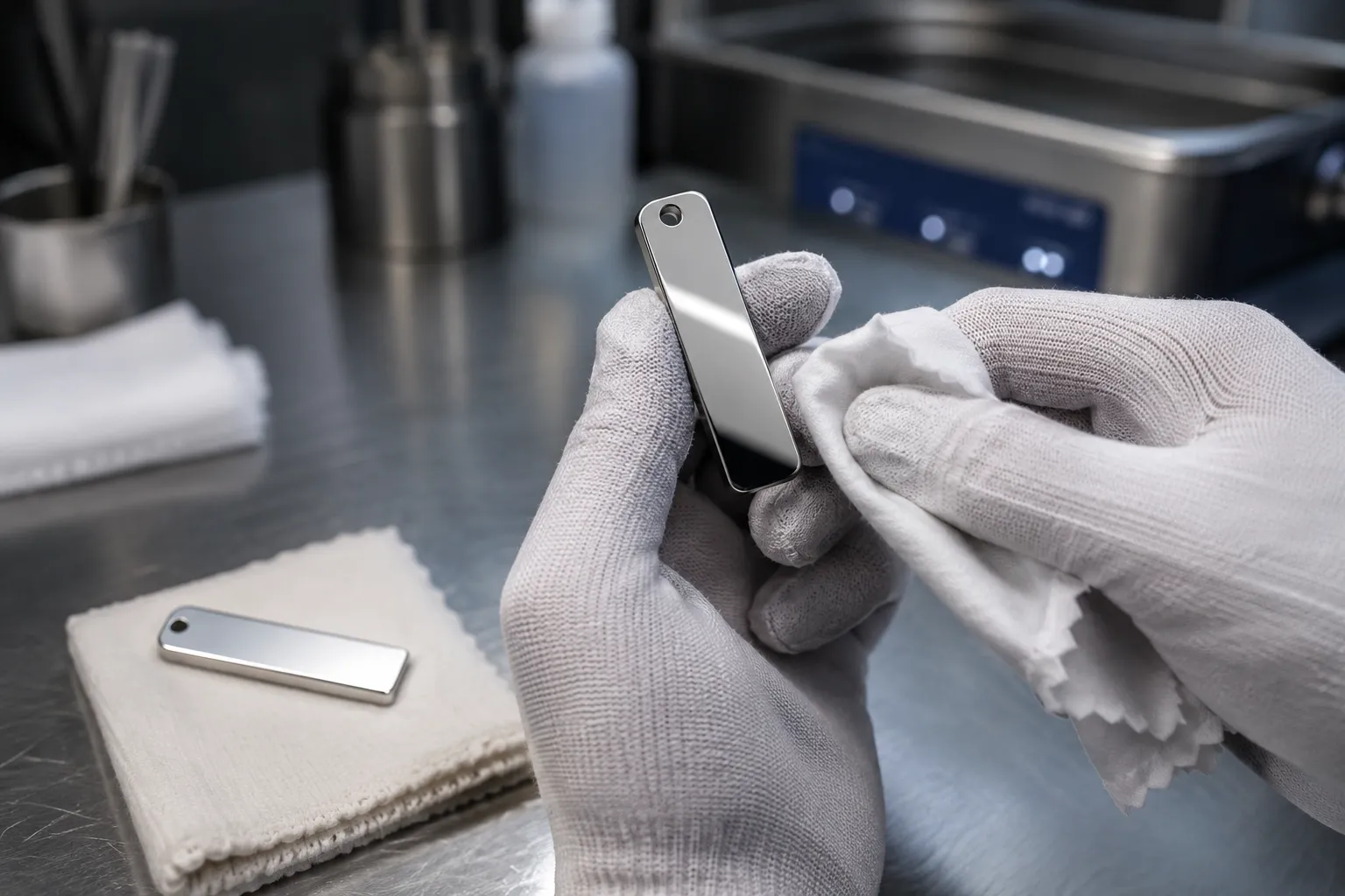 PVD and IP coating, step 01: Parts polished to final finish and ultrasonically cleaned