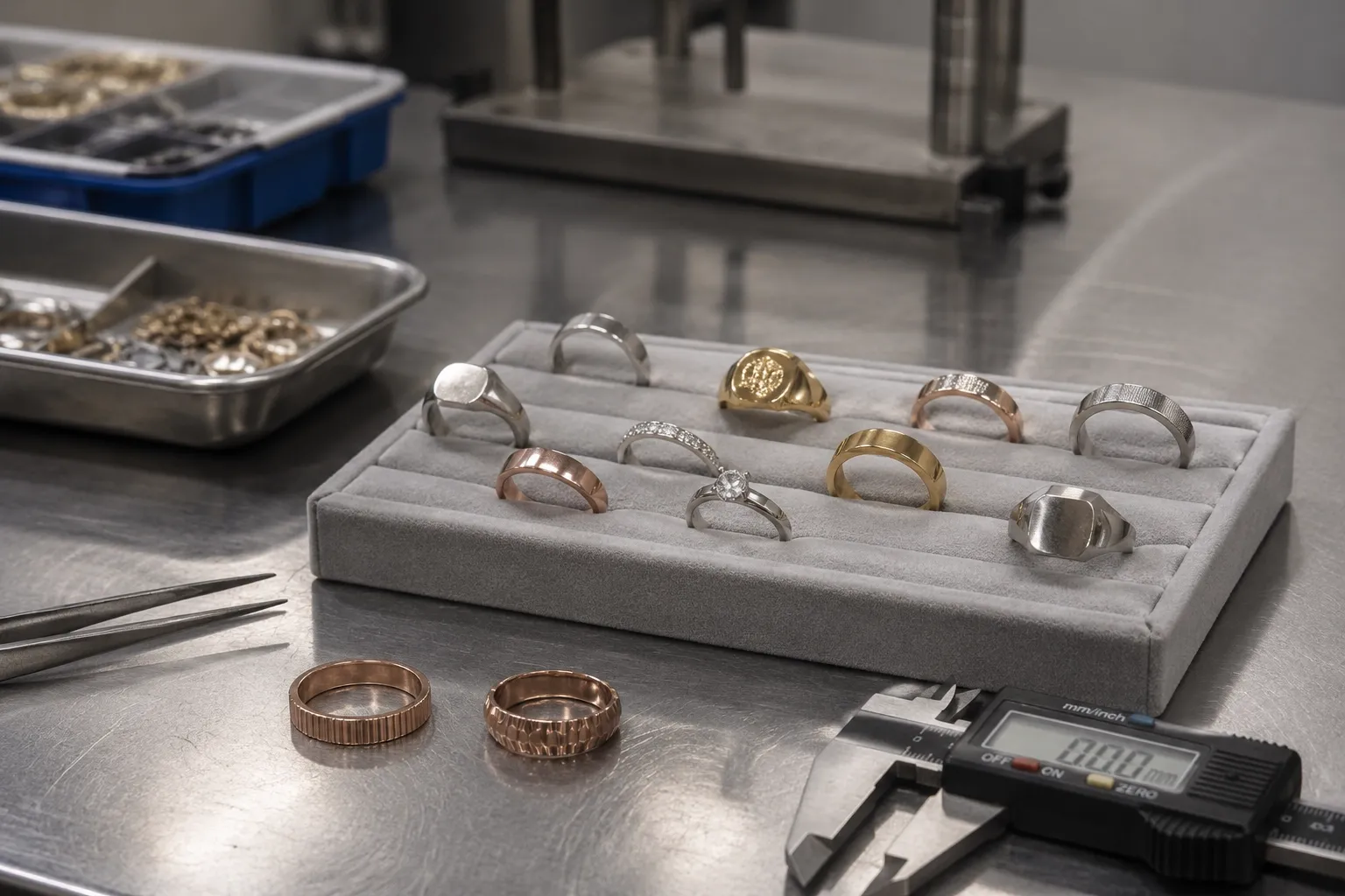 Custom rings produced on the factory floor in Qingxi, Dongguan, Guangdong