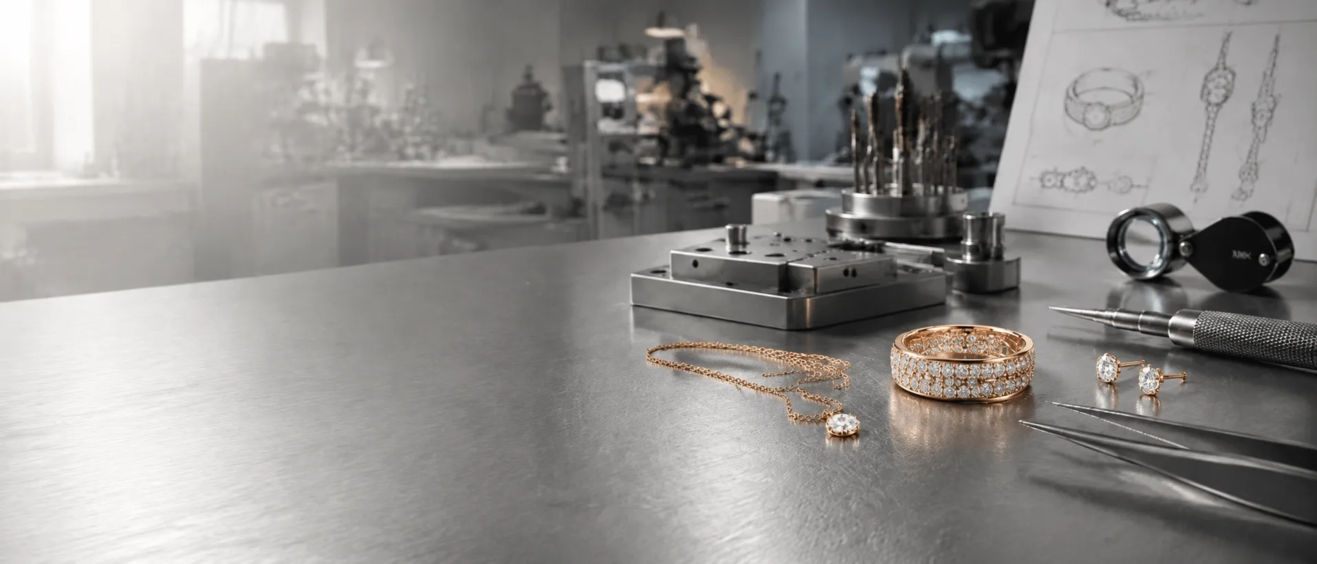 Women's jewelry manufacturing produced on the factory floor